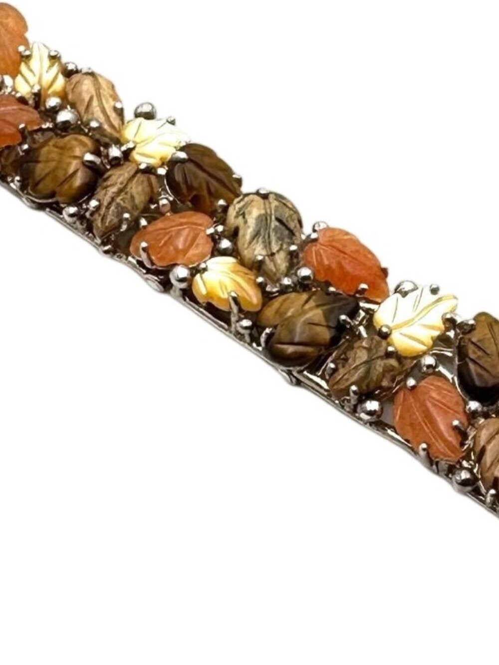 Whitney Kelly Bracelet Sterling Silver Tiger Eye Jasper Fall Leaves